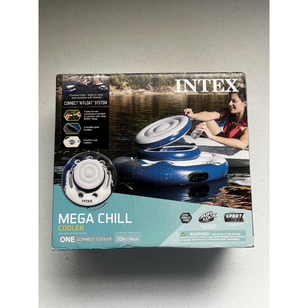 Intex Mega Chill Inflatable Cooler Float 35in Pool Lake River 5 Cup Holder Stora